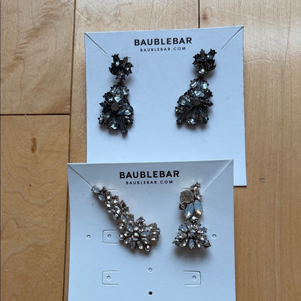 BaubleBar | Two Pairs of Earrings Gunmetal and Clear Crystal ear Cuff set